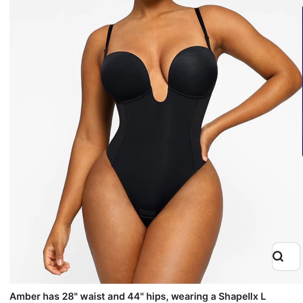 Shapellx AirSlim Deep Plunge Low-Back Thong Bodysuit shapewear shape wear spanx